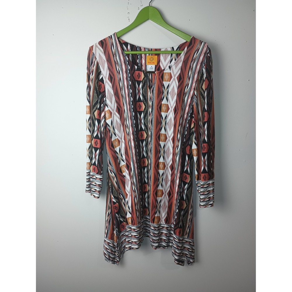 Ruby Rd Womens Southwestern Geometric Print Sharkbite Tunic Top Rust Black‎ M